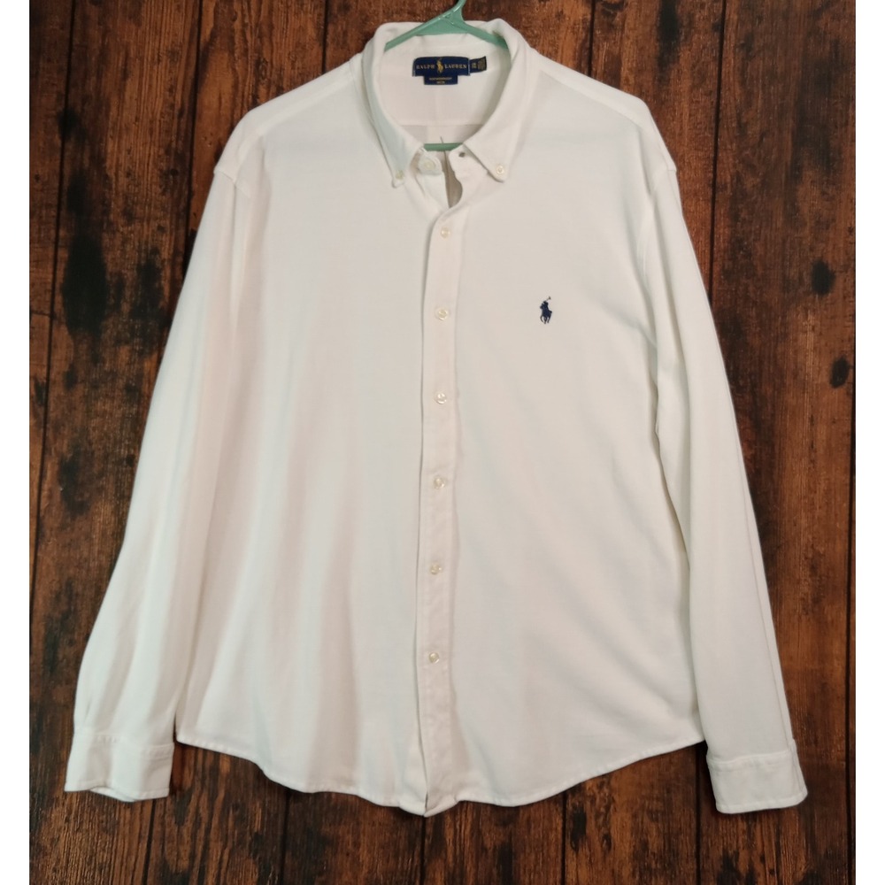 Ralph Lauren Mens XXL Featherweight Mesh Button Down Shirt White Long Sleeve